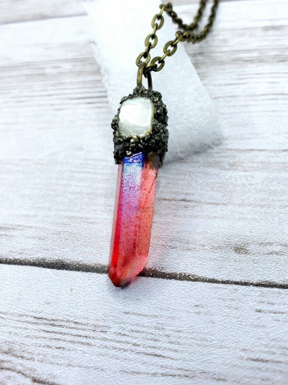 Red aura and seashell crystal necklace